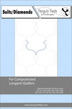 Quilting pattern sheet for computerized longarm quilters with a blue and gray border.