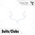 Design template with 'Penguin Feats' branding and text 'Suits/Clubs' on a white background.