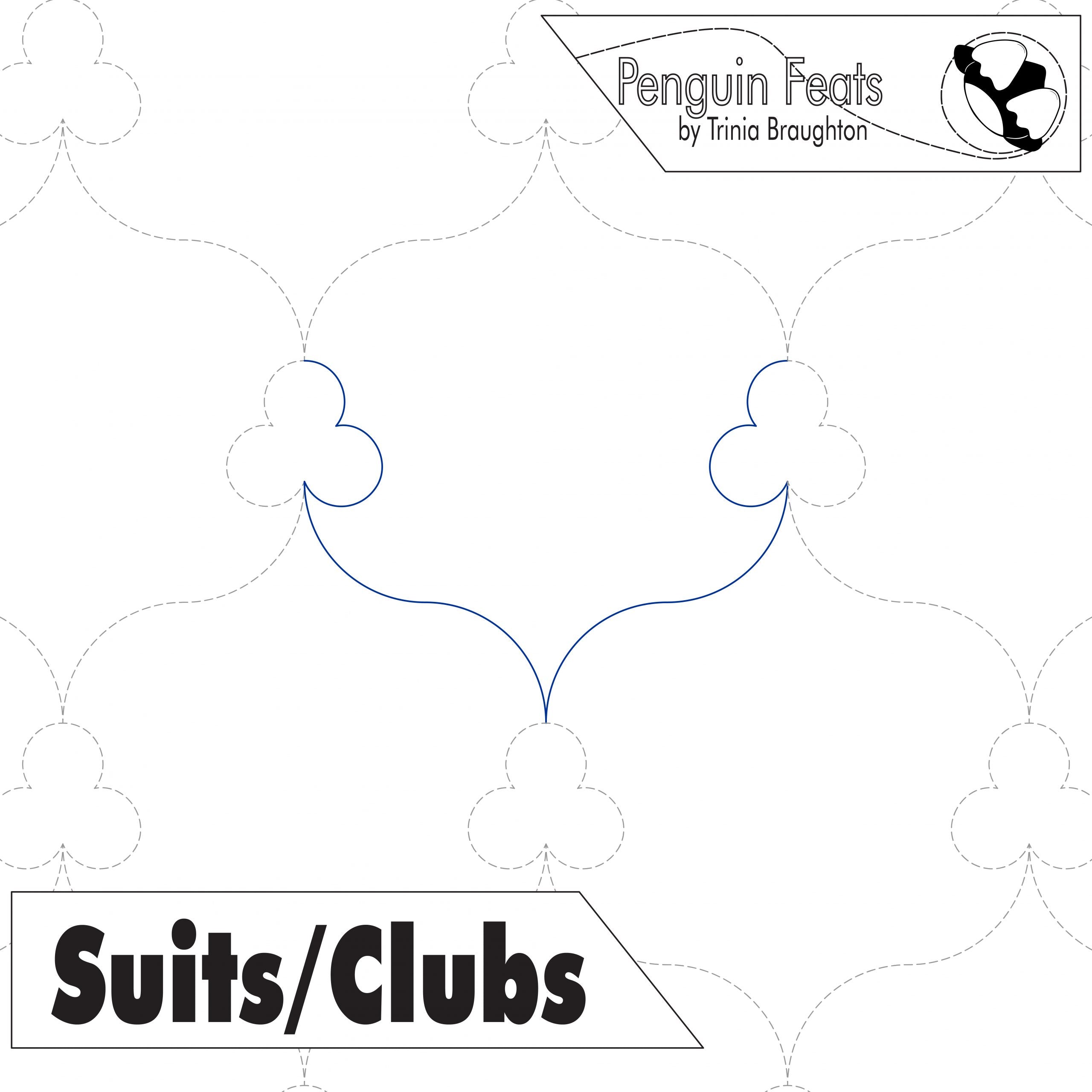 Design template with 'Penguin Feats' branding and text 'Suits/Clubs' on a white background.