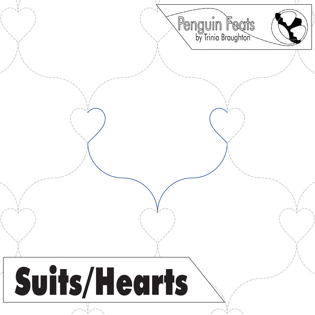 Outline of a curved line with hearts and 'Penguin Feats' branding on a white background.