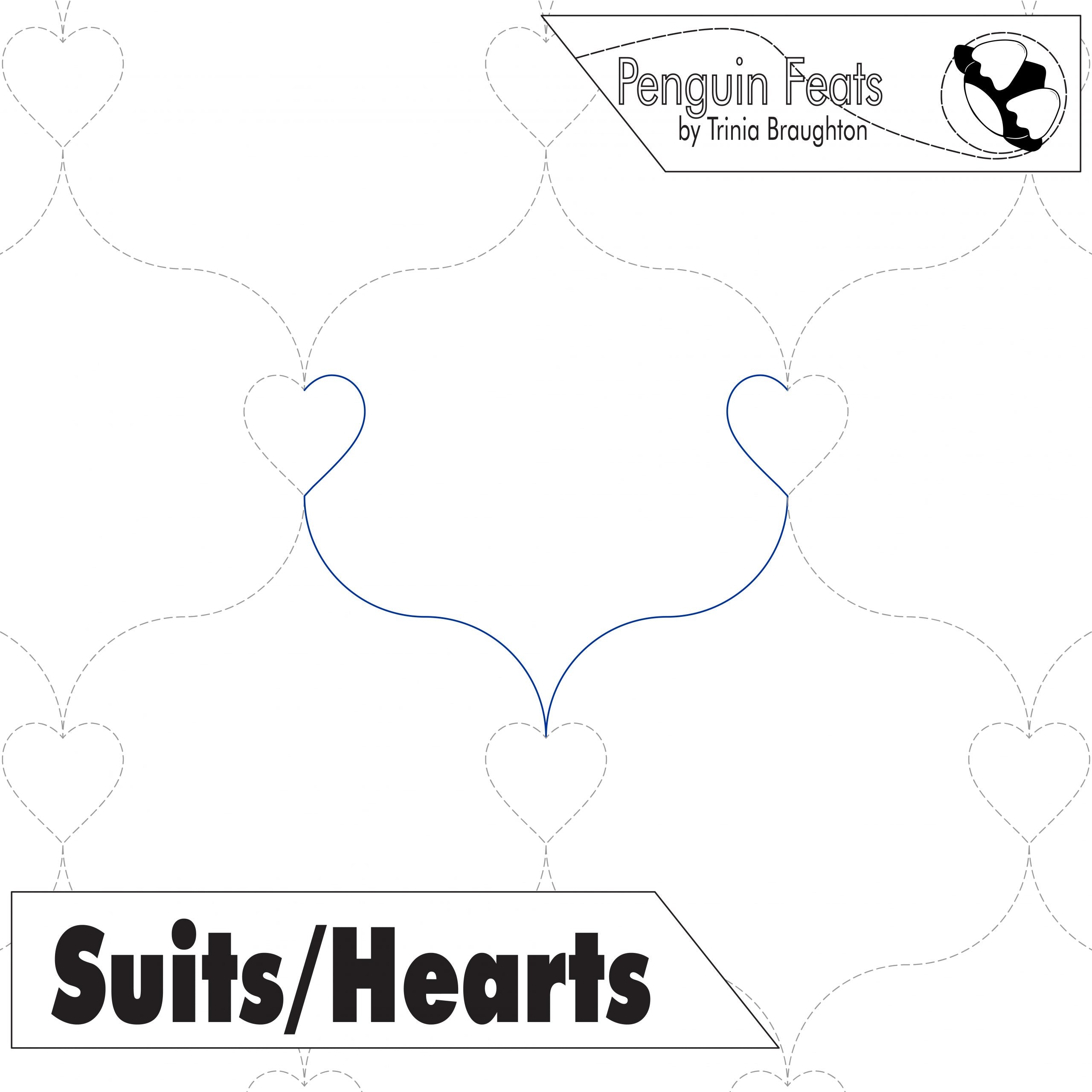 Outline of a curved line with hearts and 'Penguin Feats' branding on a white background.