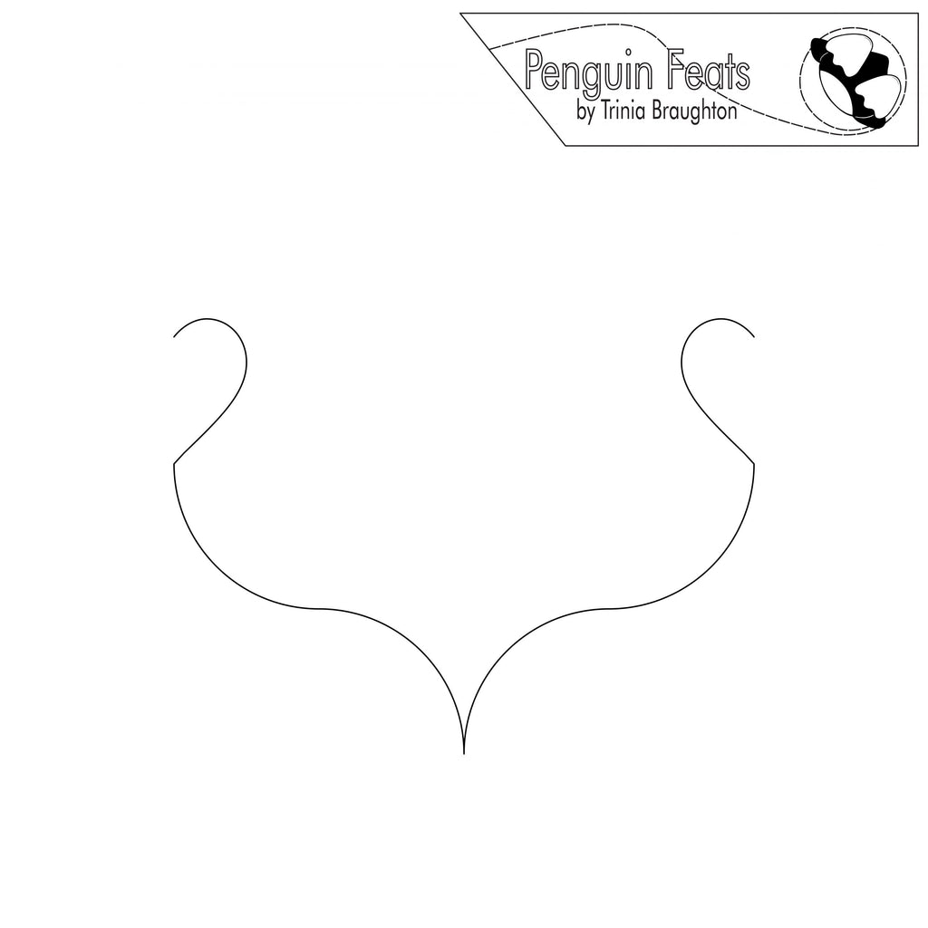 Line drawing of heart with curved line and  'Penguin Feats by Trinia Braughton' logo at the top.