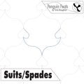 Card suit design with 'Penguin Feats' branding and 'Suits/Spades' text.