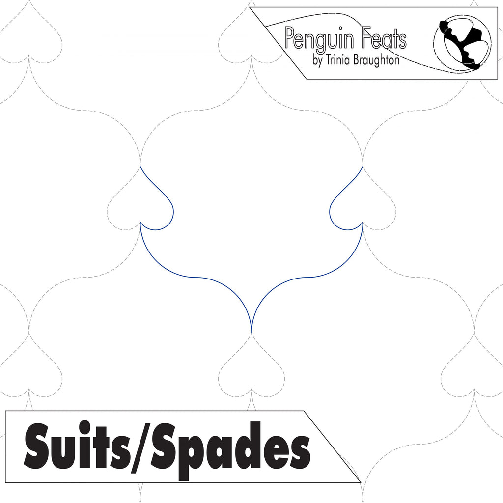 Card suit design with 'Penguin Feats' branding and 'Suits/Spades' text.