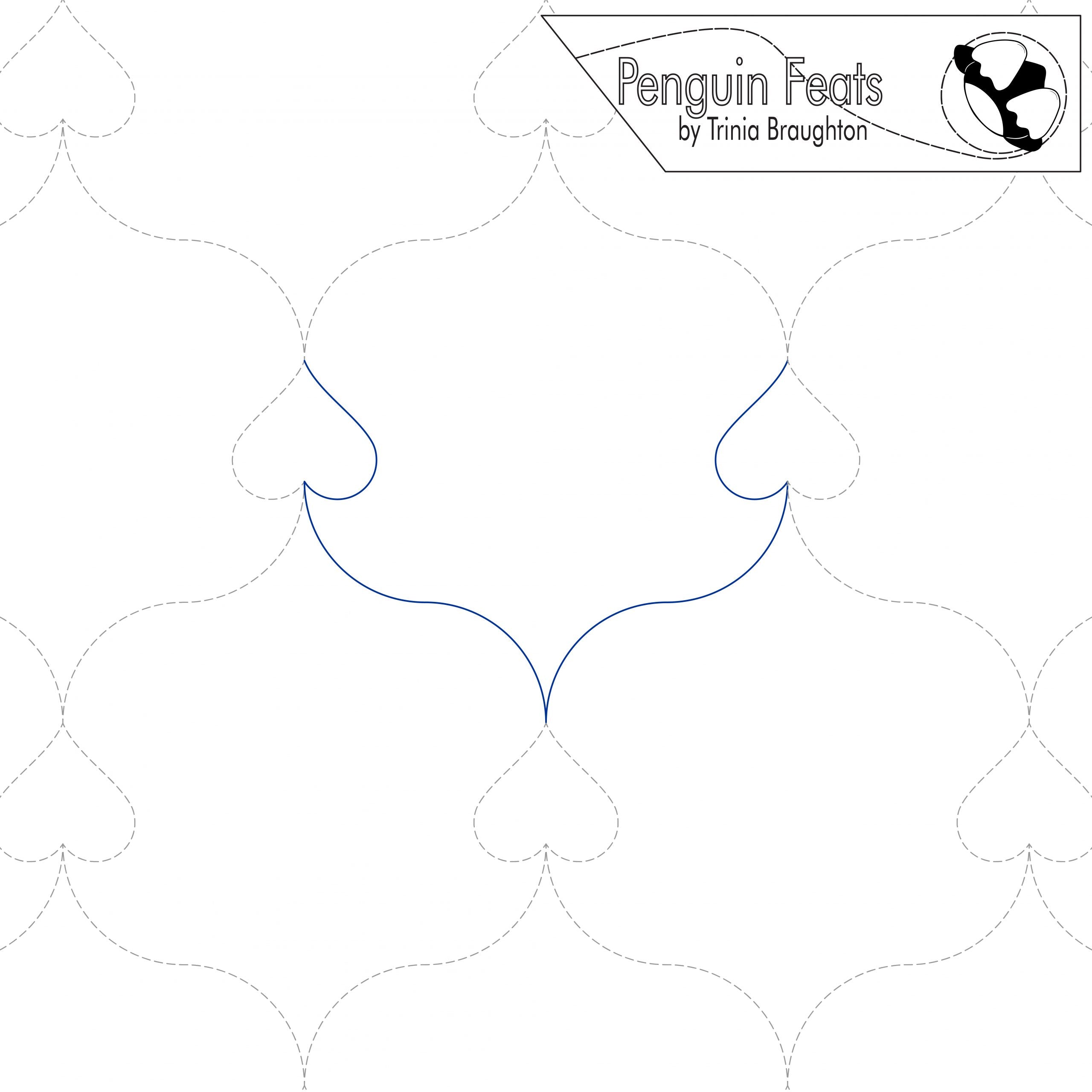 Pattern with circular shapes and 'Penguin Feats' branding at the top.