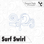 Design of 'Surf Swirl' with a penguin icon and 'Penguin Feats' branding on a white background.