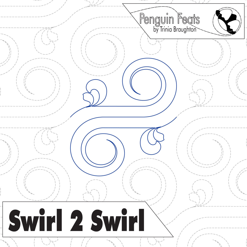 Design of swirl pattern with 'Penguin Feats' branding and text on a white background