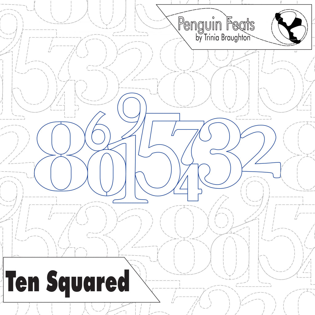 Quilting design with large numbers featuring 'Penguin Feats' by Trinia Braughton.