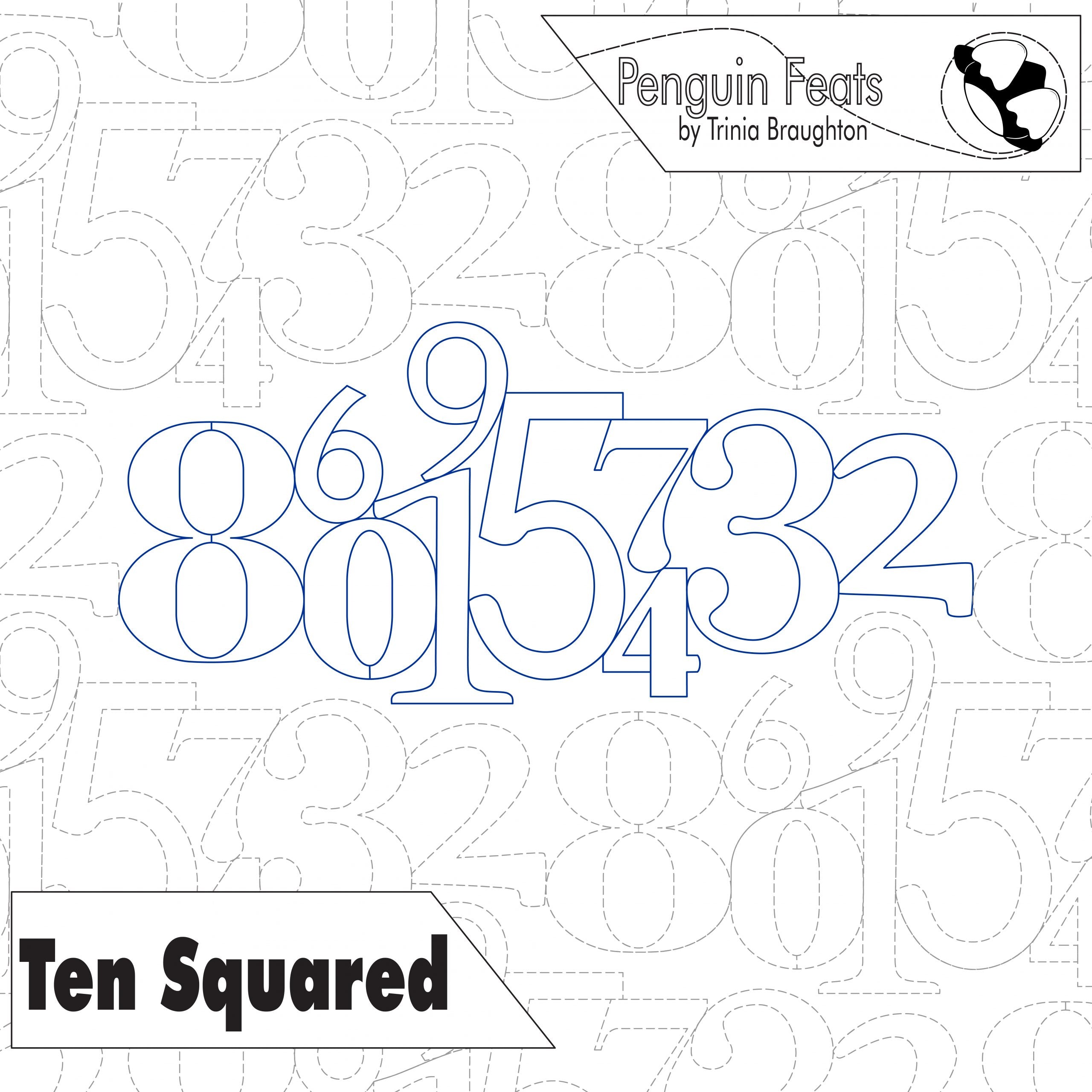 Quilting design with large numbers featuring 'Penguin Feats' by Trinia Braughton.