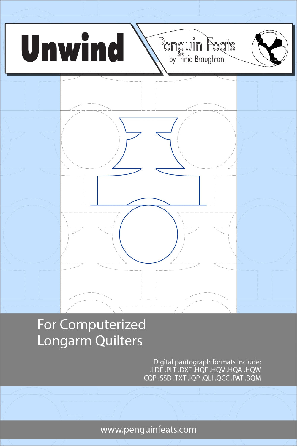 Pattern for computerized longarm quilters with blue lines on a white background