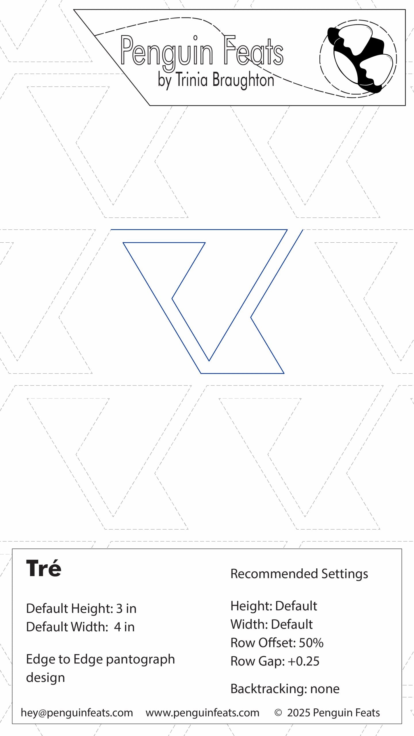 Design sheet for a triangle with measurement and design specifications on a white background.