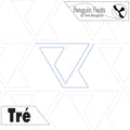 Geometric pattern with triangles and branding elements on a white background