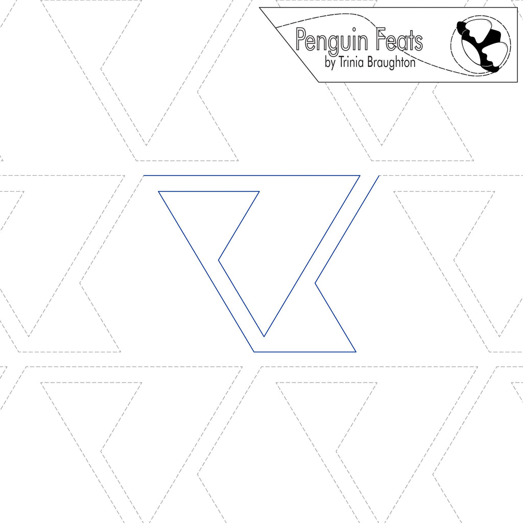 Quilting design with triangles and 'Penguin Feats' branding