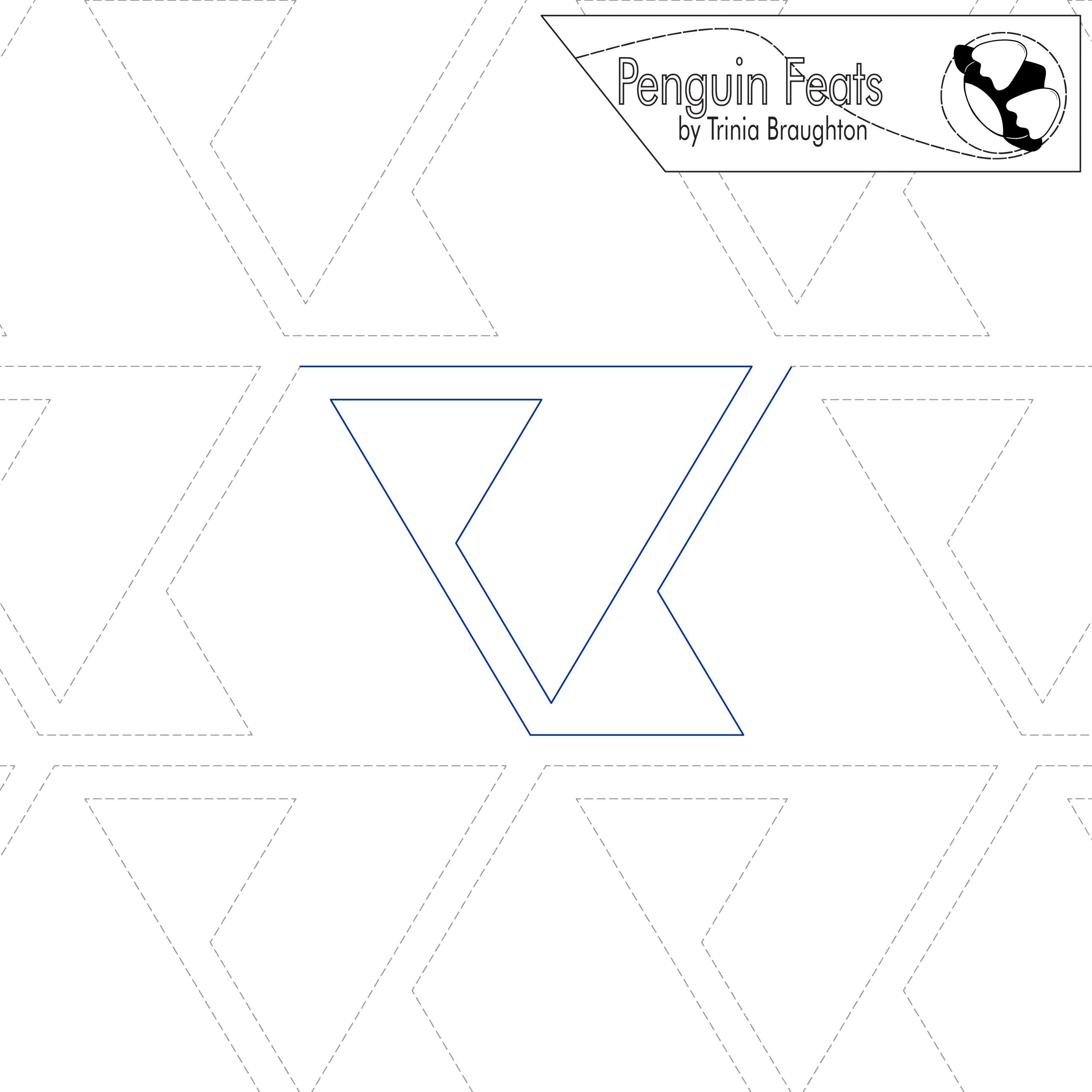 Quilting design with triangles and 'Penguin Feats' branding