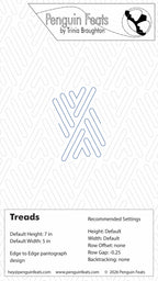 Design settings page for a Treads pattern with 'Penguin Feats' branding at the top.