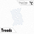 Pattern design labeled 'Treads' by Penguin Feats with a geometric pattern on a white background.
