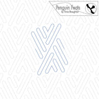 Design with geometric pattern and 'Penguin Feats' branding on a white background