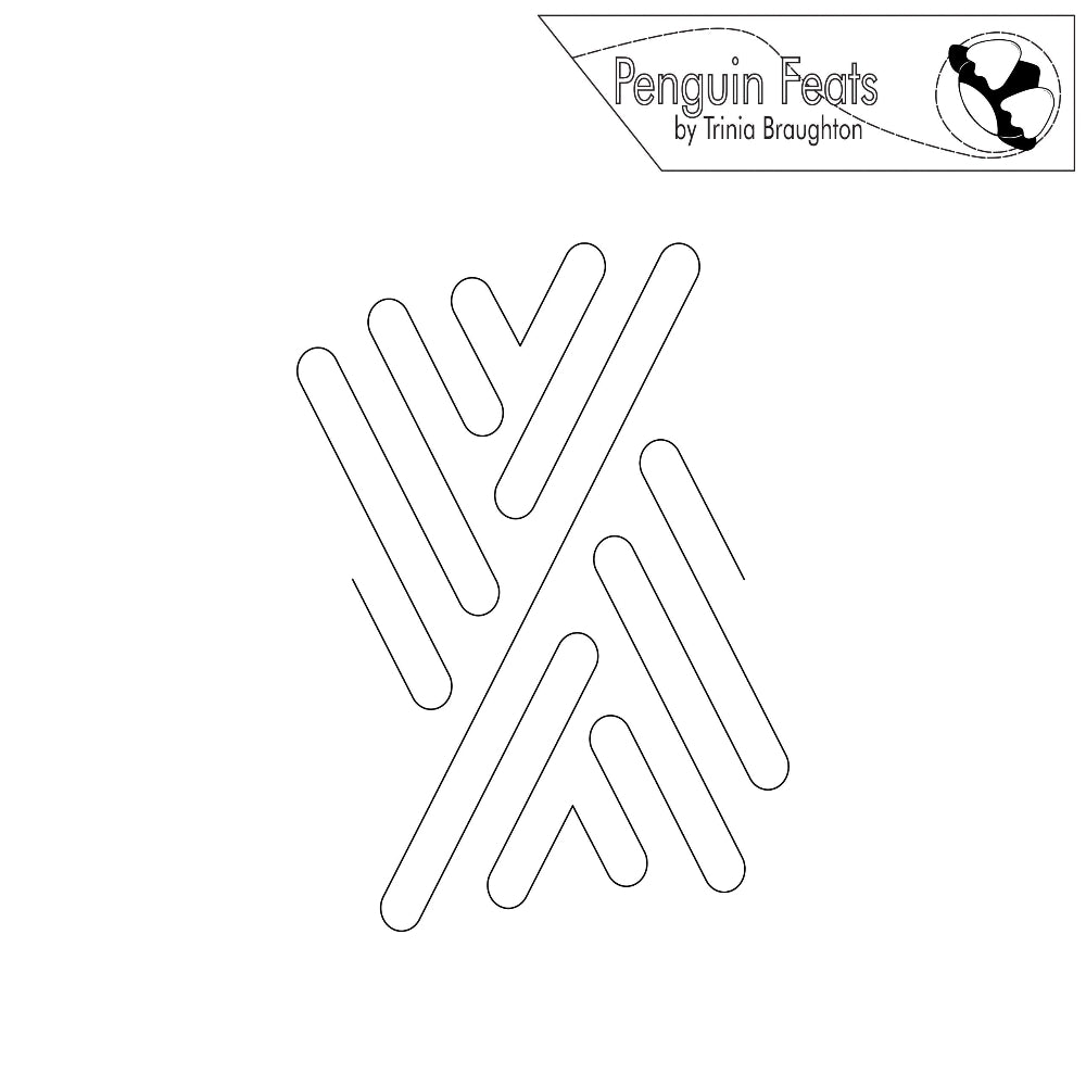 Continuous line in black of Treads  pattern design with 'Penguin Feats' branding at the top.