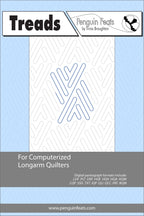 Treads design page for computerized longarm quilters with geometric design with Penguin Feats branding and title