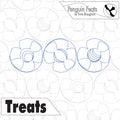 Design of propellers with 'Penguin Feats' branding and 'Treats' text on a patterned background.