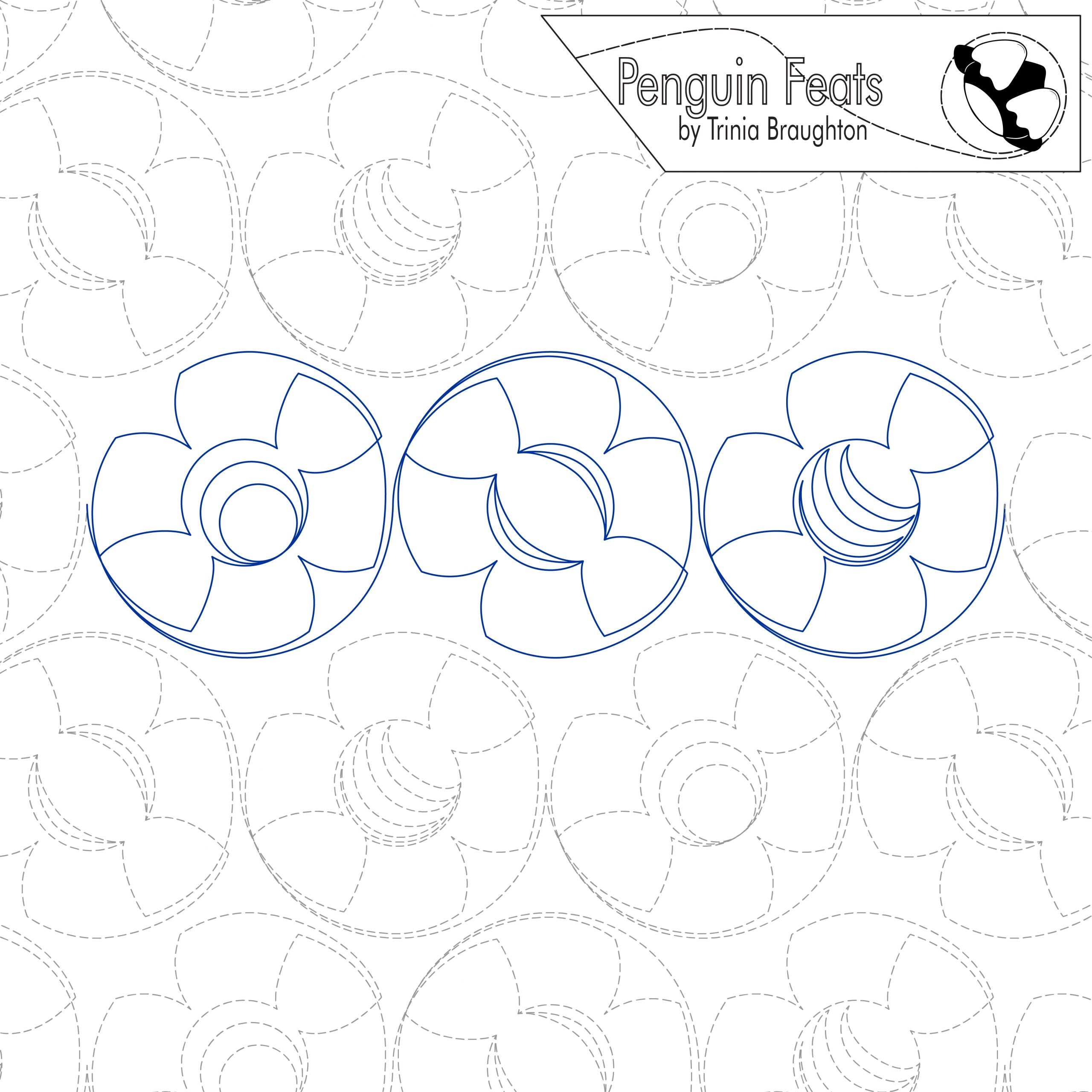 Design of propellers with 'Penguin Feats' branding on a patterned background