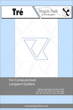 Pattern sheet with blue design on a white background, titled 'Tré' with 'Penguin Feats' branding.