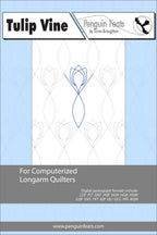Design sheet for computerized longarm quilters with tulip vine pattern on a blue background