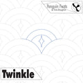 Pattern design with concentric circles and a star-like shape, featuring the brand 'Penguin Feats' and 'Twinkle'.