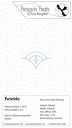 Design settings for Twinkle pattern with Penguin Feats by Trinia Braughton logo.