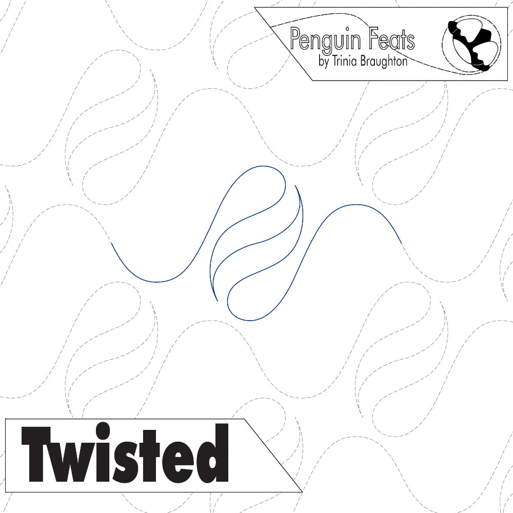 Design with 'Twisted' text and 'Penguin Feats' branding on a white background