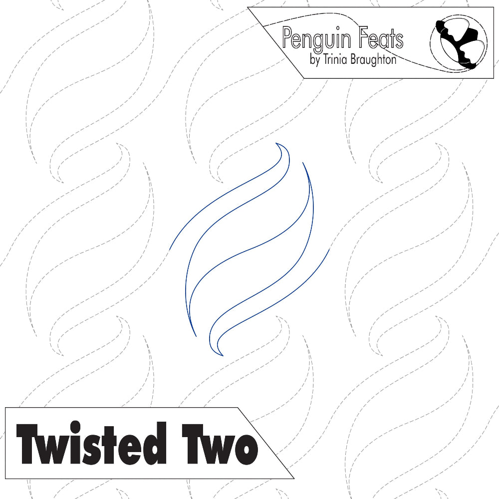 Quilting design with wavy lines and 'Twisted Two' text on a white background