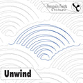 Cover of 'Unwind' by Penguin Feats with a blue rainbow arcing design with background repeat of continuous line design.  