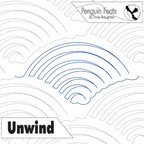 Cover of 'Unwind' by Penguin Feats with a blue rainbow arcing design with background repeat of continuous line design.  