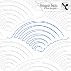 Continuous line design of arcing lines in a fan shape and 'Penguin Feats' branding.