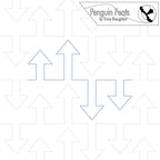 Pattern of blue arrows on a white background with 'Penguin Feats' branding.