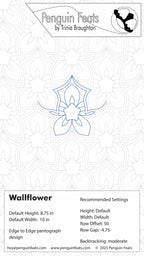 Design sheet for 'Wallflower' with intricate repeating floral pattern and branding information.