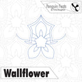 Quilting pantograph with 'Wallflower' design and 'Penguin Feats' branding on a white background.