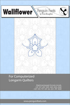 Pattern sheet for computerized longarm quilters with a floral design on a light blue background.