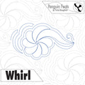 spiral swirl design in continuous line titled Whirl with Penguin Feats branding