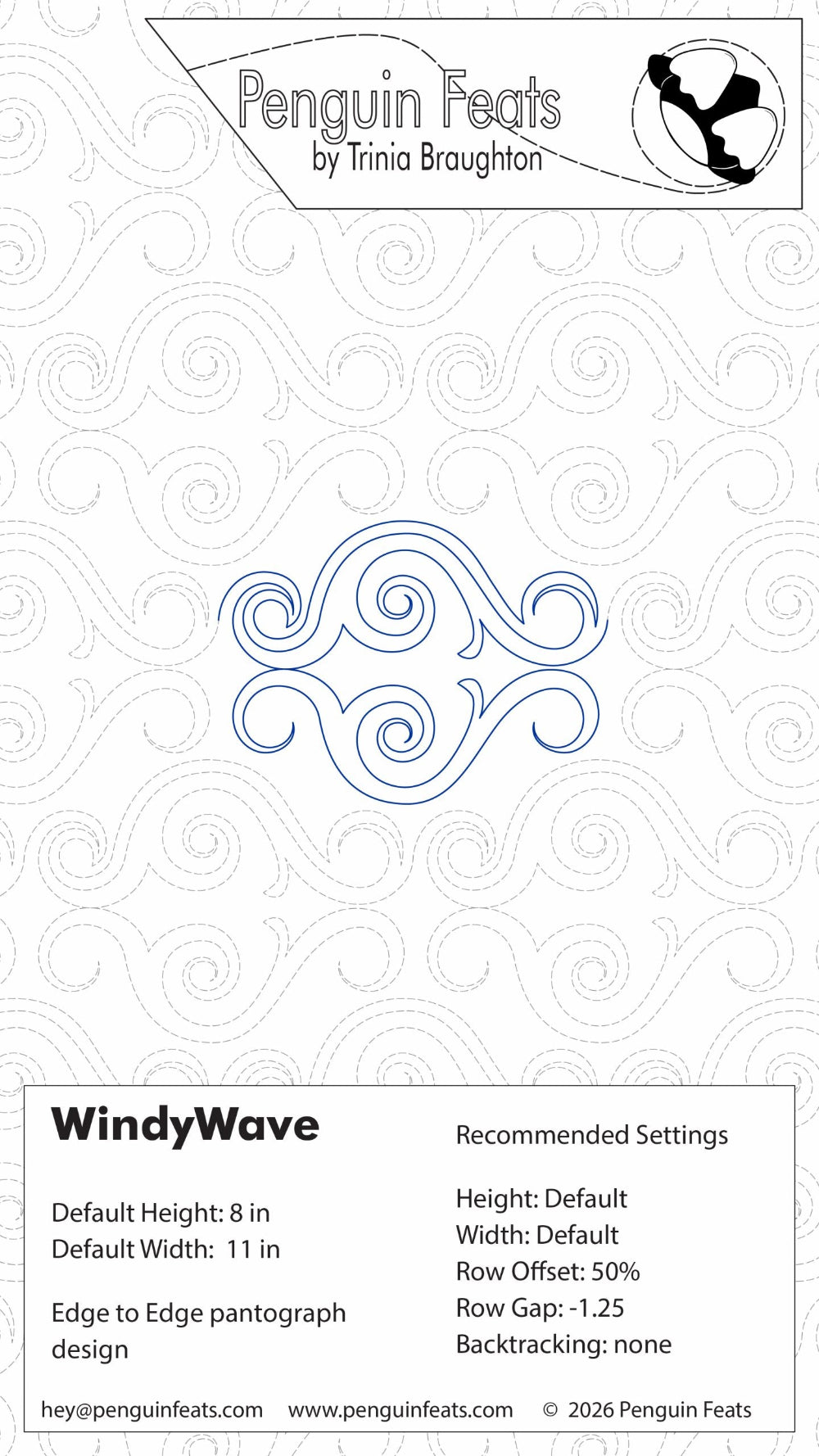 Design settings for 'Windy Wave' with wave and swirl shapes and text on a white background