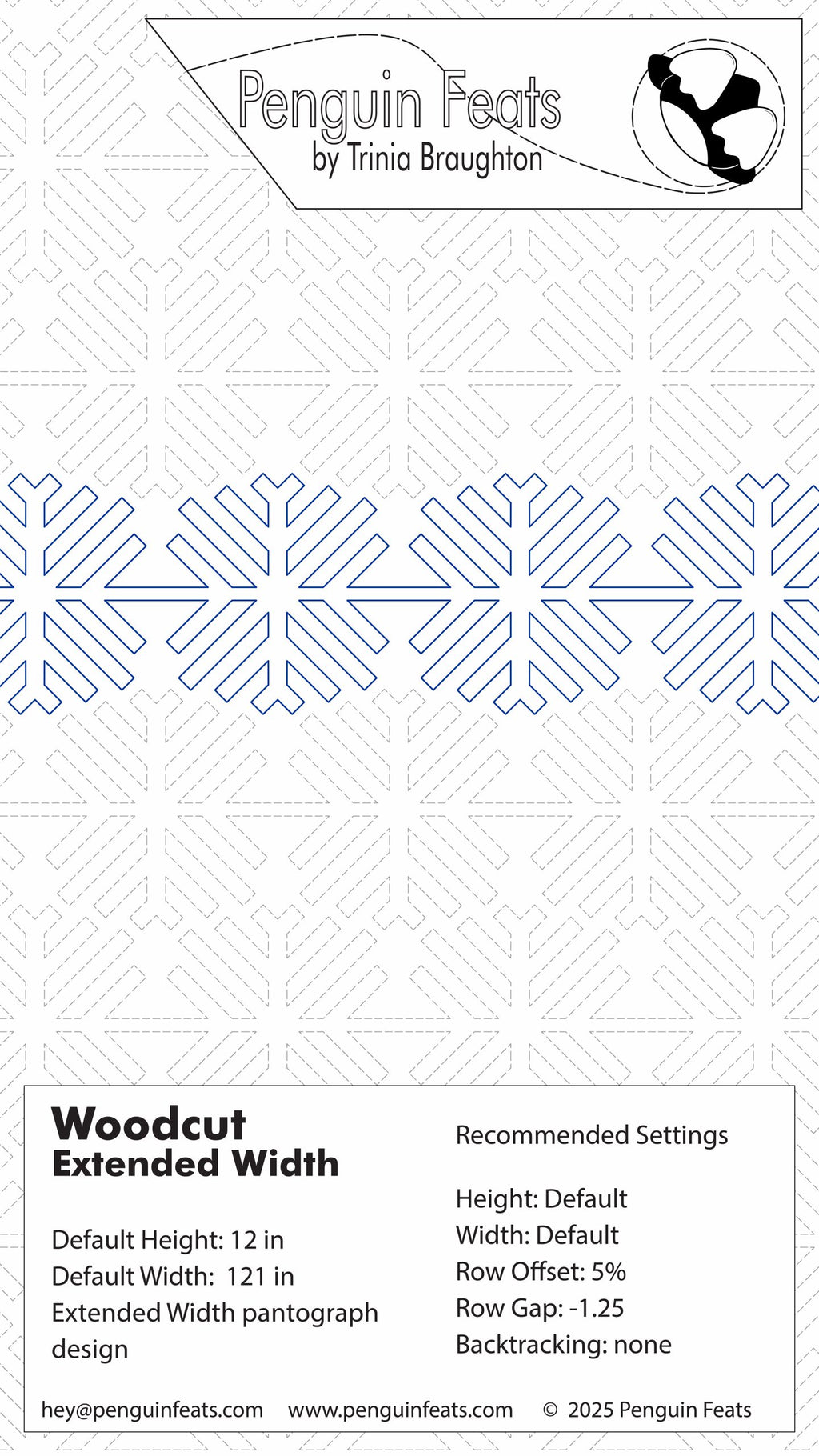 Design sheet with snowflake pattern and branding information at the top.