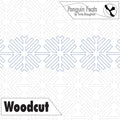 Geometric pattern with 'Penguin Feats' and 'Woodcut' text on a white background
