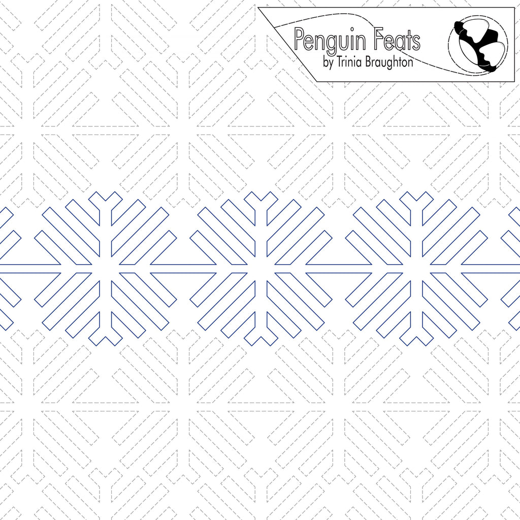 Pattern design with geometric shapes and 'Penguin Feats' branding.