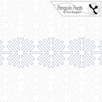 Pattern design with geometric shapes and 'Penguin Feats' branding.