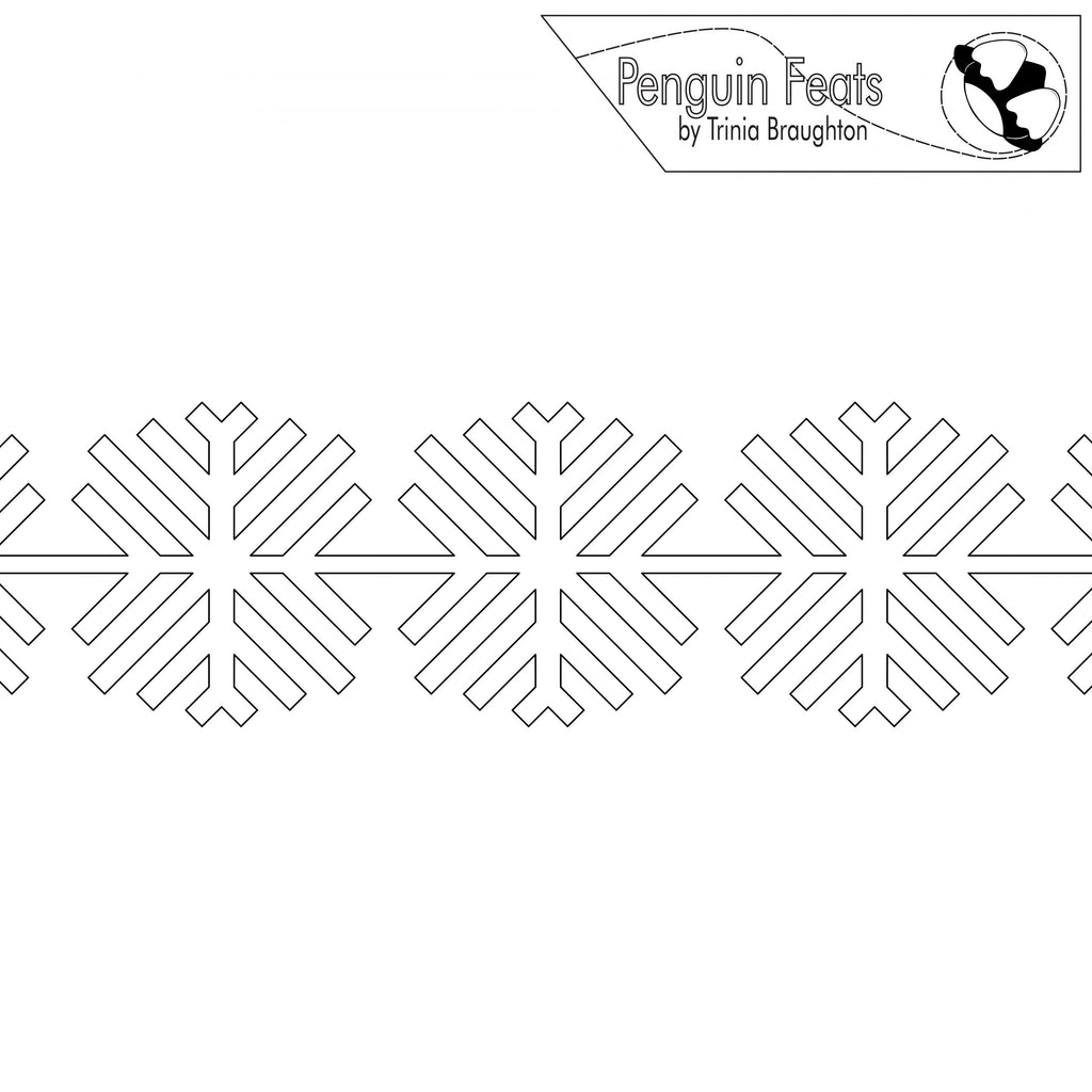 Pattern of snowflakes with 'Penguin Feats' logo at the top