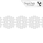 Pattern of snowflakes with 'Penguin Feats' logo at the top